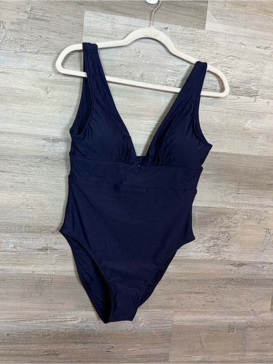 Quince Other - NWT Quince Italian Plunge One Piece Swimsuit Large Deep Navy Recycled Blue L